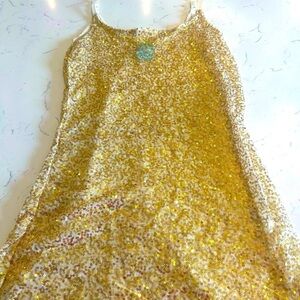 Gold Glitter Sequin disco mini dress/camisole size MED